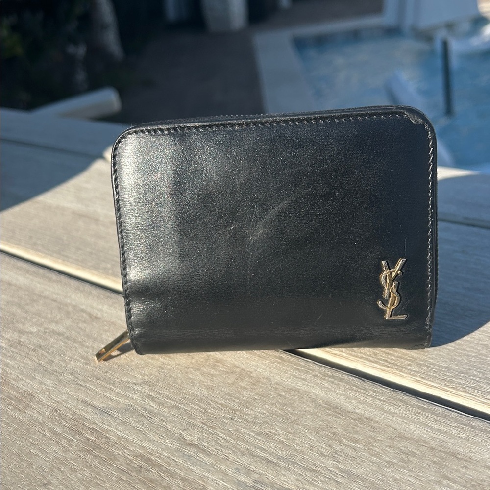 Saint Laurent (YSL) Black Leather Compact Wallet
